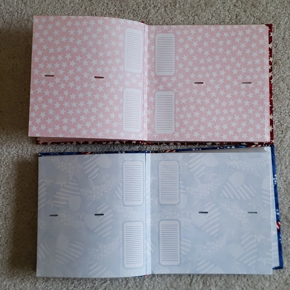 NWT 2 fabric covered photo album books hold 200 photos with room to write stars